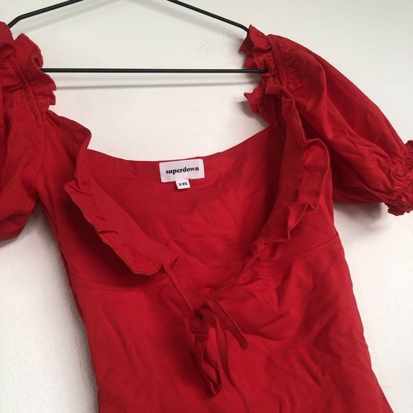 superdown Alexia Tie Front Bodysuit Red Ruffle XXS - Picture 6 of 7